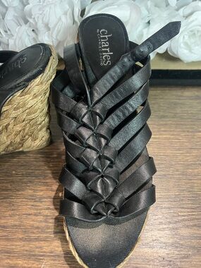 Charles by Charles David Black Woven Espadrille Wedge Sandals